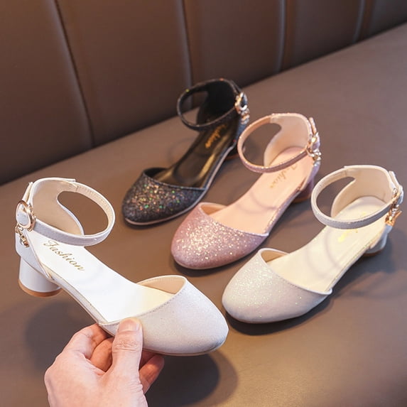 Girls Dress Shoes Closed Toe Heels Ankle Strap Pumps Sandals Flower Wedding Party Princess Shoes for Toddler Little Big Kid