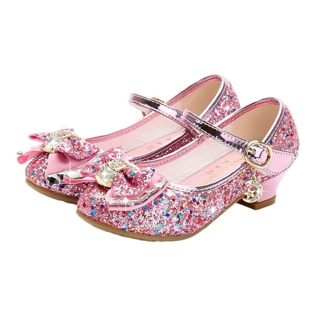 Girls Dress Shoes Crystal Sparkle Mary Jane Flats Princess Heels for