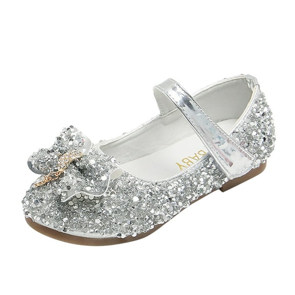 Girls Dress Shoes Flats Cork Buckle Elegant Ballet Sequins Bowknot Princess Shoes,Size 2 Years-2.5 Years