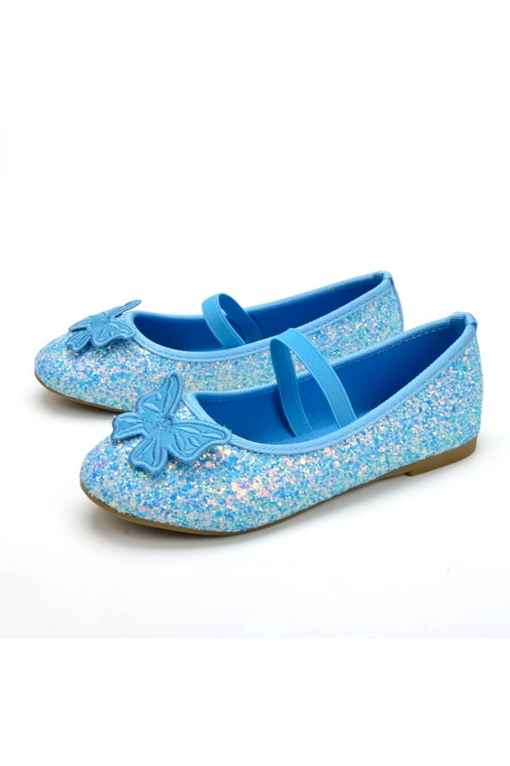 Girls Dress Shoes Glitter Sequin Butterfly Mary Jane Wedding Princess Dance Ballet Flats for Toddler Kids