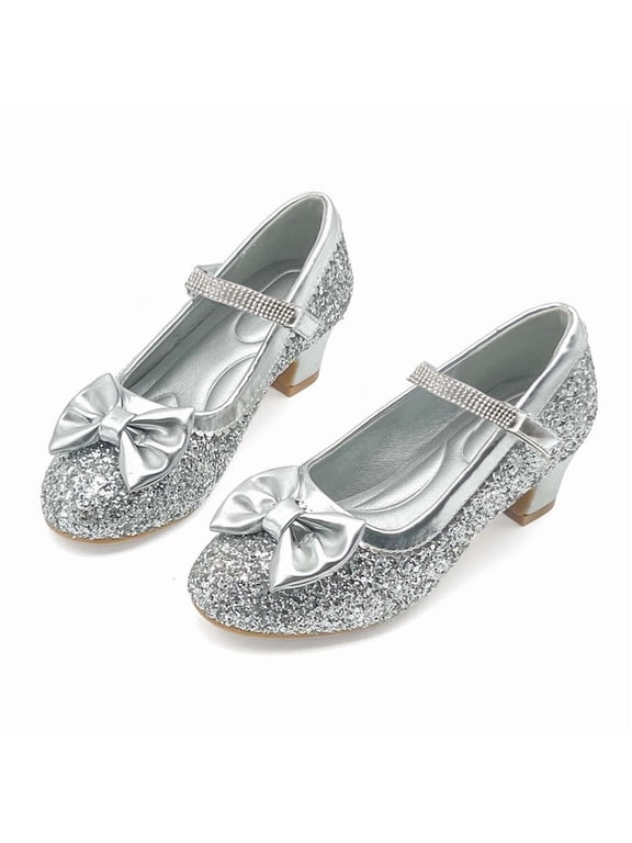 Girls Dress Shoes Glitter Sparkle Princess Shoes Low Heels Toddler Mary Jane Pumps Cute Kids Footwear School Wedding Party Birthday for Little/Big Kid