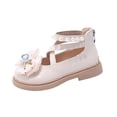 thumbnail image 1 of Girls Dress Shoes Mary Jane Flats Ankle Shoes Bow Decor Princess Shoes with Pearl Crisscross Ankle Strap Comfy Low Heel Shoes for Flower Girl and Party Beige 25, 1 of 8