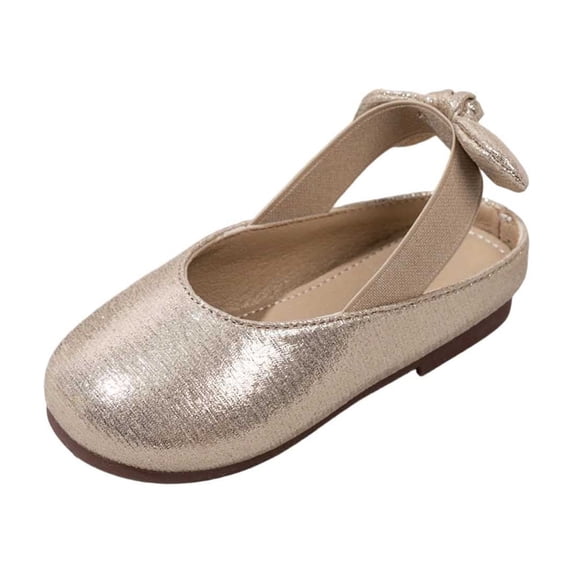 Girls Dress Shoes Mary Jane Flats | Decorative Bow, Princess Shoes, Cushioned Comfort, Non-Slip Sole, Toddler and Little Girls, Daily Wear Gold 25