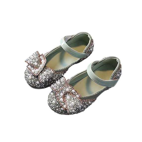 Girls Dress Shoes Mary Jane Princess Shoes Girls' Flats Glitter Rhinestones Pearls Wedding Party Footwear for Toddler Little/Big Kid Green 3(36)