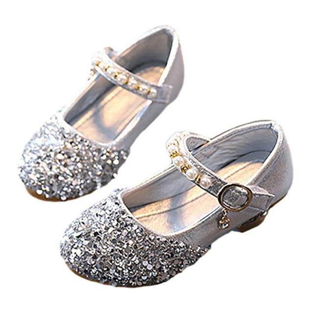 Girls Dress Shoes Princess High Heel Mary Jane Glitter Shoes in Wedding Party for Toddler Little
