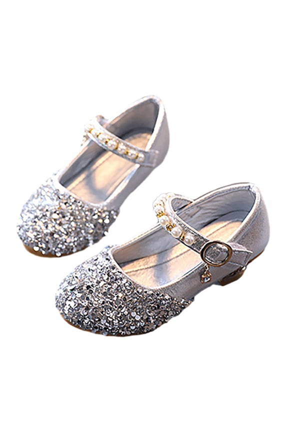 Girls Dress Shoes Princess High Heel Mary Jane Glitter Shoes in Wedding Party for Toddler Little Big Girl