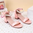 thumbnail image 1 of Girls Dress Shoes Sandals Bow Pearl Open Toe Low Heels Ankle Strap Flower Girl Wedding Party Shoes, 1 of 5