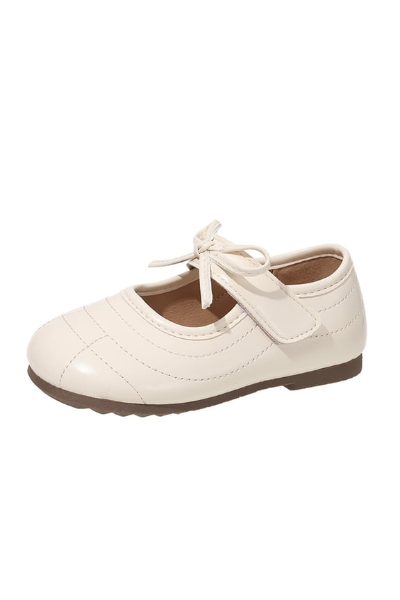 Girls Dress Shoes Toddler Little Kid Flats Mary Jane School Bowknot Flower Girl Party Ballerina Flat Shoes Beige 33