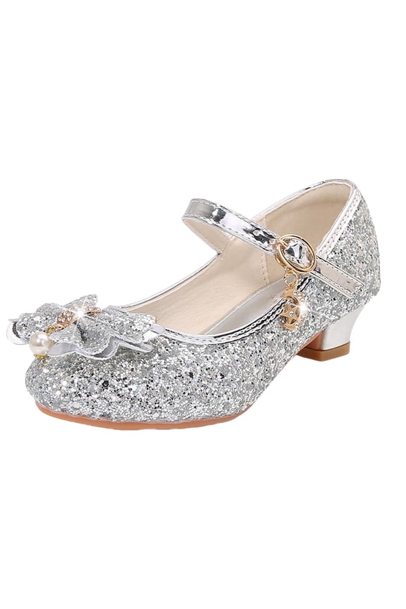 Girls Dress Shoes Toddler Low Heel Mary Jane Flower Wedding Party Pump Kids Bling Princess Shoes