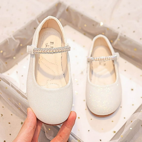 Girls Dress Shoes Toddler White Flower Girl Low Heels Mary Jane Flat for School Uniform Wedding(Little/Big Kid)