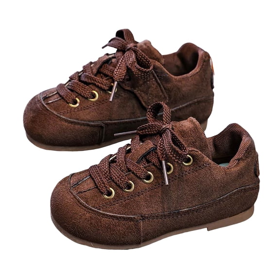 Girls Dress Shoes Vintage Splice Suede Lace up Low Heel Casual Round Toe Walking Shoes Comfortable Platform Sneakers Brown 13 Little Kid