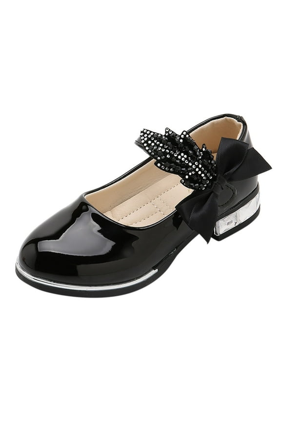 Girls Dress Shoes Wedding Bowknot Shoes Princess Party School Shoes Low Heel Or Princess Shoes,Size 12 Years-12.5 Years
