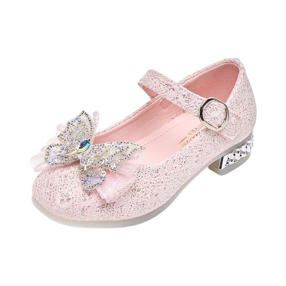 Girls Dress Shoes Wedding Party Heel Mary Jane Princess Flower Shoes (32,Pink)