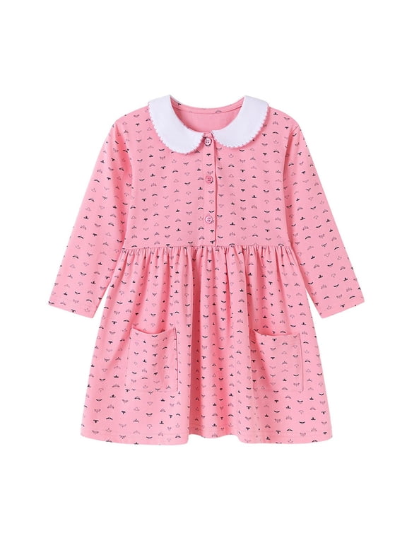Girls Dress Short Sleeve Sailor Collar Dresses Bow Decoration School Uniform Pink 3-4 Years
