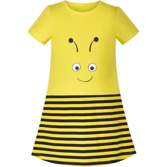 Sunny Fashion Girls Dress Short Sleeve Yellow Black Striped Honey Bee Pattern 3 Years