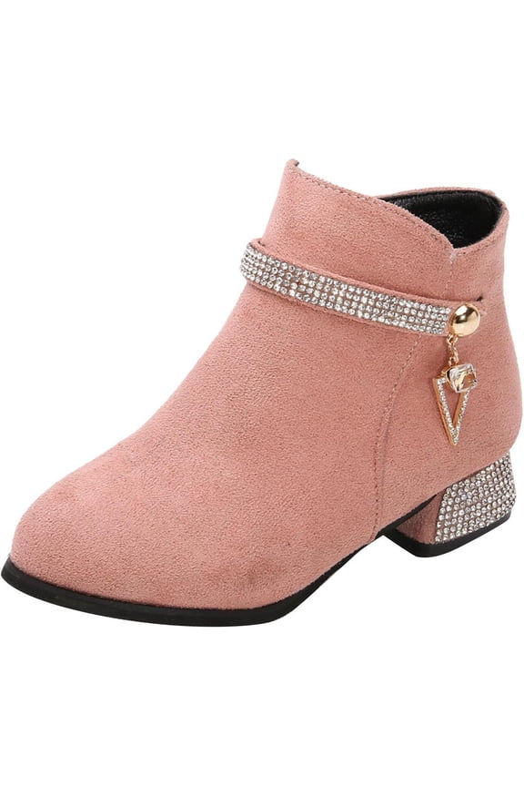 Girls Ankle Boots Low Chunky Heel Side Zipper Dress Booties for Kids Shoes
