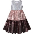 thumbnail image 1 of Sunny Fashion Girls Dress Silver Brown Shiny Glitter Sequin Color Block Sleeveless 5 Years, 1 of 5