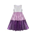 thumbnail image 1 of Girls Dress Silver Purple Shiny Glitter Sequin Color Block Sleeveless 5 Years, 1 of 1