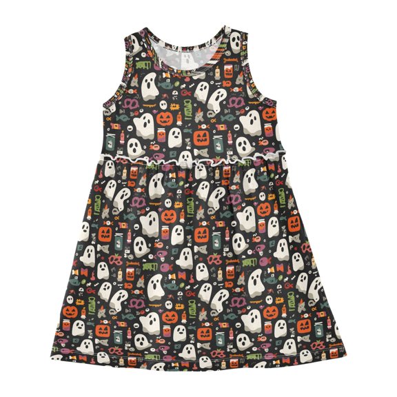 Girls Dress Simple Ghost Sleeveless Dress for Girls Hem A-Line Casual Sundress