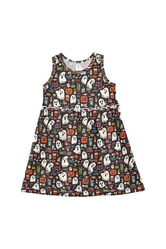 Girls Dress Simple Ghost Sleeveless Dress for Girls Hem A-Line Casual Sundress