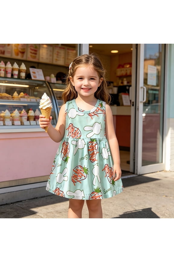 Girls Dress Size 18-24M Youth Adorable Floral Print Sleeveless Cute A Line Summer Dress Girl Dresses