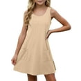 thumbnail image 1 of Girls Dress Size 4-14 Years Scoop Neck Sleeveless A Line Short Sundress with Pockets Summer Tank Top Dress (7 Years, Khaki), 1 of 7