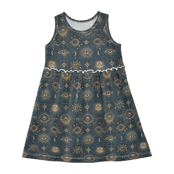 Girls Dress Sky Dome Retro Pattern Sleeveless Dress for Girls Hem A-Line Casual Sundress