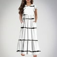 thumbnail image 1 of Girls Dress Sleeve Striped Pleated Casual Swing Dresses with Pockets for Kids 6-12 Years, 1 of 1