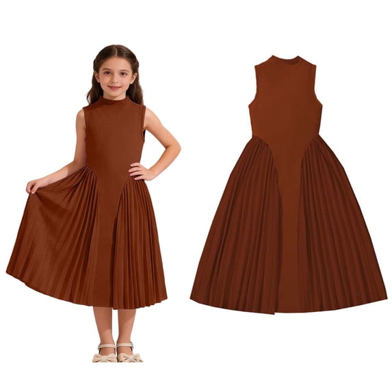 Girls Dress Sleeveless Pleated A Line Flowy Dress 9-10 Years Dresses for Girls
