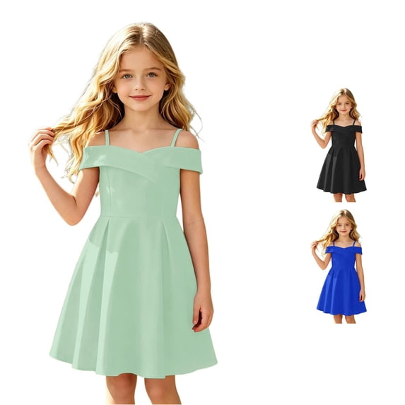 Girls Dress Sleeveless Pure Color Formal Gown Cute Cozy Unique for Party Charming Dress Set