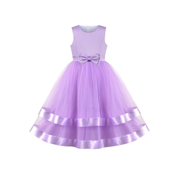 Girls Dress Sleeveless Purple Princess Prom Gown Wedding Party Bridesmaid 10 Years