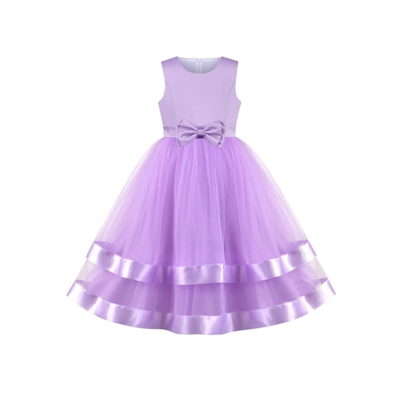 Girls Dress Sleeveless Purple Princess Prom Gown Wedding Party Bridesmaid 6 Years