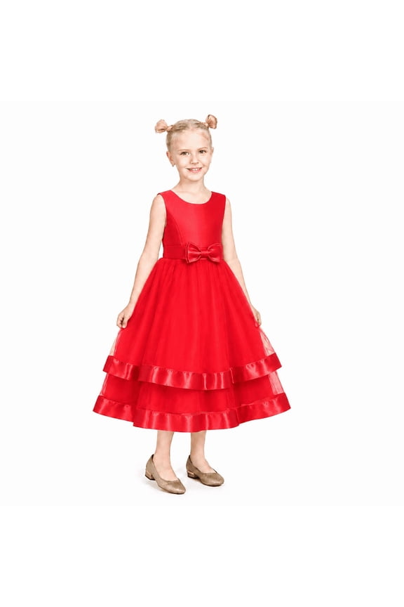 Girls Dress Sleeveless Red Ball Gown Wedding Party Pageant 6 Years