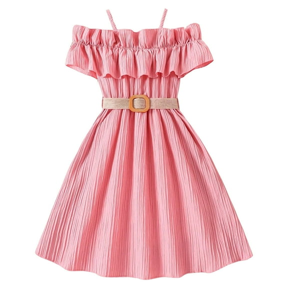 Girls Dress Sleeveless Solid Princess Dress Dance Party Dresses Girl's Essential Dresses,Size 7-8 Years