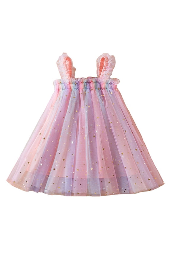 Girls Dress Sleeveless Star Moon Princess Dance Party Clothes Girls Boho Dresses,Size 12 Months-18 Months