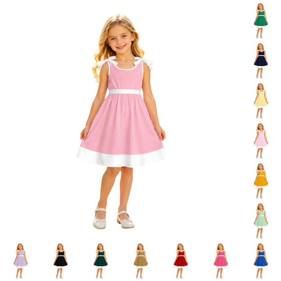 Girls Dress Sleeveless Striped Pattern Tiered Design Warm Delightful Modern for Party Dress Set