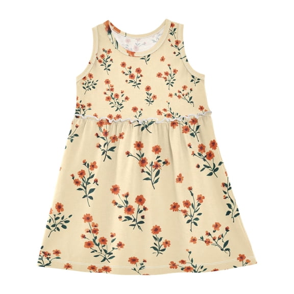 Girls Dress Small Florals Sleeveless Dress for Girls Hem A-Line Casual Sundress