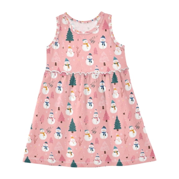 Girls Dress Snowman Christmas Tree Sleeveless Dress for Girls Hem A-Line Casual Sundress