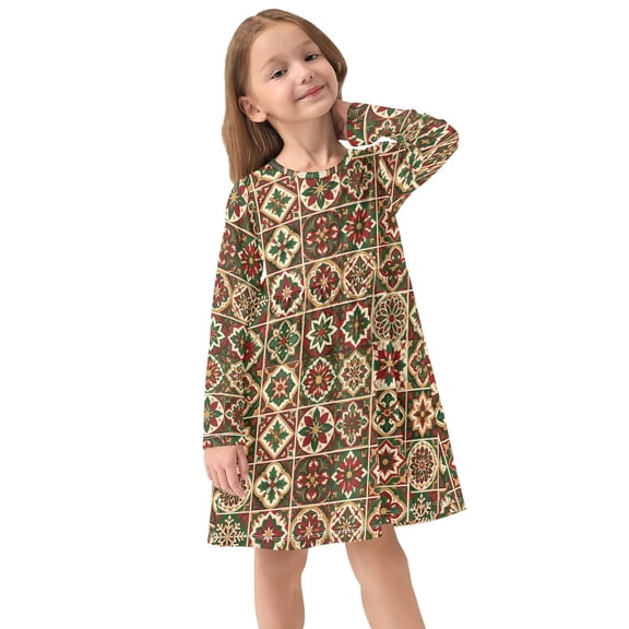Girls Dress Soft Casual Long Sleeve Cute Dress for Girls Fashion Prints All Kinds Of s Crew Neck