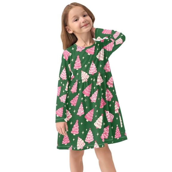 Girls Dress Soft Casual Long Sleeve Cute Dress for Girls Fashion Prints Christmas Crew Neck