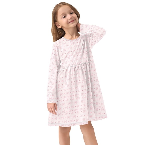 Girls Dress Soft Casual Long Sleeve Cute Dress for Girls Fashion Prints Striped Pink Butterfly Crew Neck