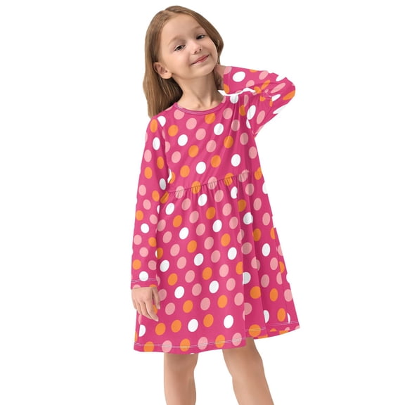 Girls Dress Soft Casual Long Sleeve Cute Dress for Girls Fashion Prints Wave Point Crew Neck