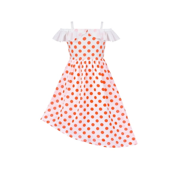 Girls Dress Spaghetti Strap Ruffle Asymmetrical Dress Red Polka Dot 14 Years