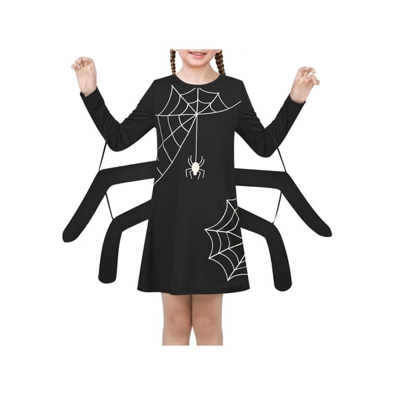 Girls Dress Spider Web Glow In The Dark Long Sleeve Halloween Costume 4 Years