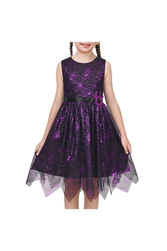 Girls Dress Spider Web Sparkle Magic Witch Halloween Holiday Party Tulle 8 Years