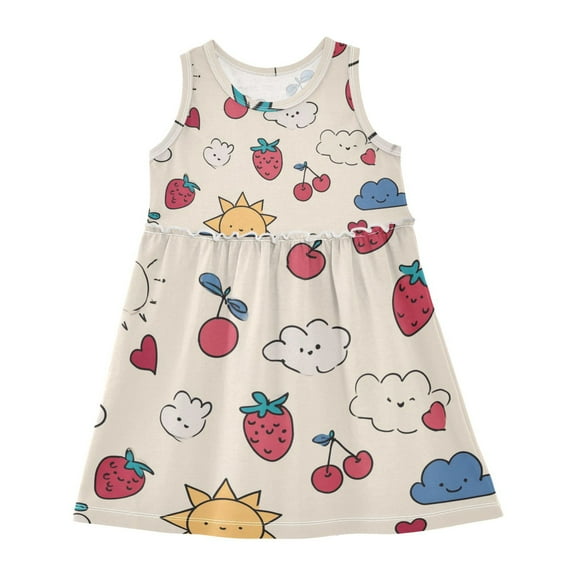 Girls Dress Strawberry Cloud Cherry Sleeveless Dress for Girls Hem A-Line Casual Sundress