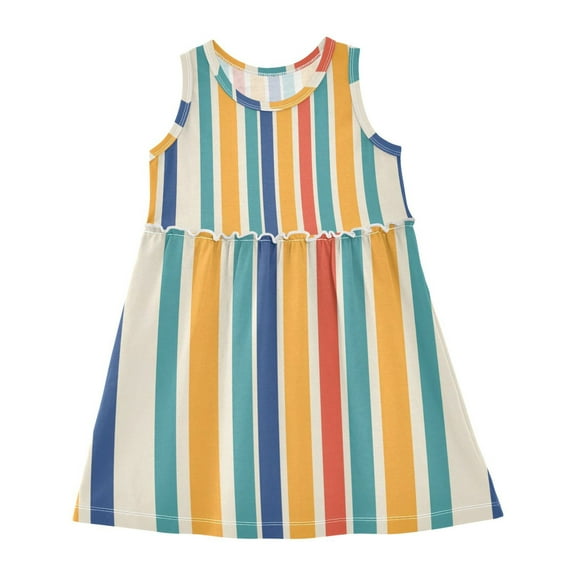 Girls Dress Striped Fug Sleeveless Dress for Girls Hem A-Line Casual Sundress