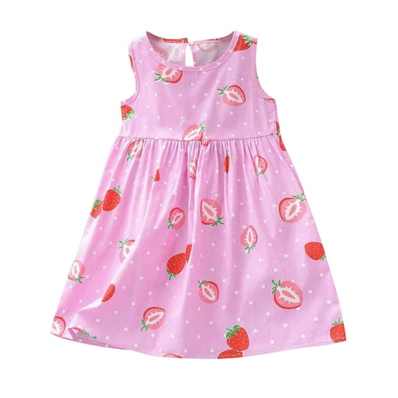 Girls Dress Summer Girl's Casual Sleeveless Floral Print Cotton Beach Princess Dress Baby Dress Pink 5 Years-6 Years