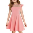 thumbnail image 1 of Girls Dress Summer Ruffle Sleeve Mesh Casual Party Dresses with Pockets for Kids, 1 of 18