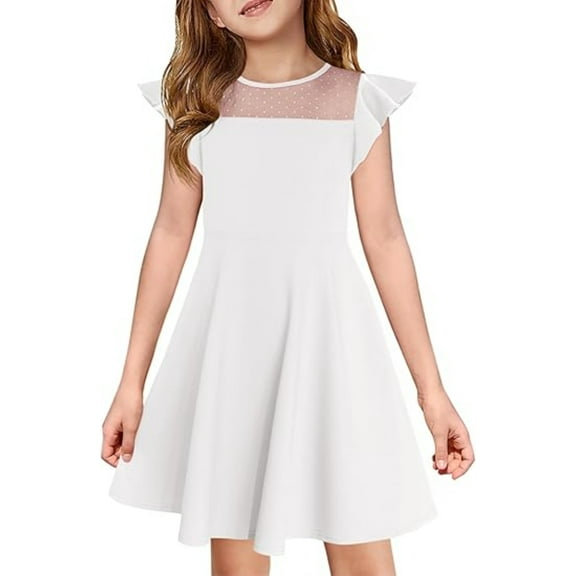 Girls Dress Summer Ruffle Sleeve Mesh Casual Party Dresses with Pockets for Kids